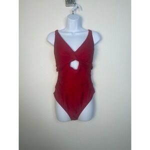 Cupshe Red Twist Front Keyhole Ruched One Piece Swimsuit 1X DGA12E5A017EE